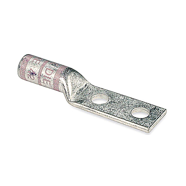 Abb Two-Hole Compression Lug, 1/0 AWG Max, 1/2 in Stud, Standard Barrel, Copper, Pink 256-30695-593 - main