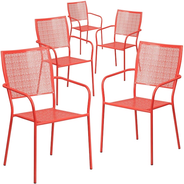 Flash Furniture Coral Steel Patio Arm Chair with Square Back, PK5 5-CO-2-RED-GG - main