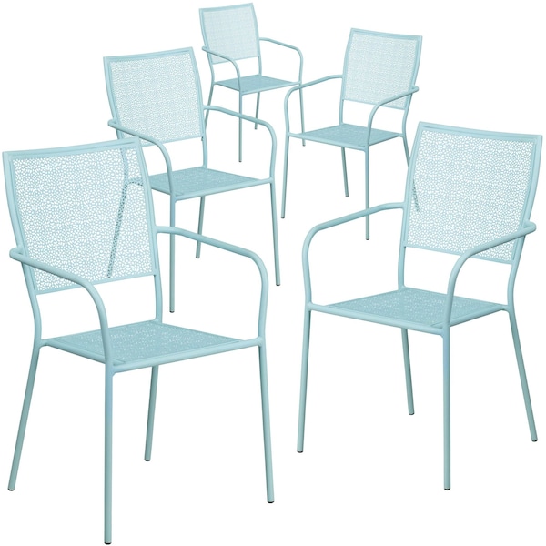 Flash Furniture 5PK Sky Blue Steel Patio Arm Chair w/ Square Back 5-CO-2-SKY-GG - main
