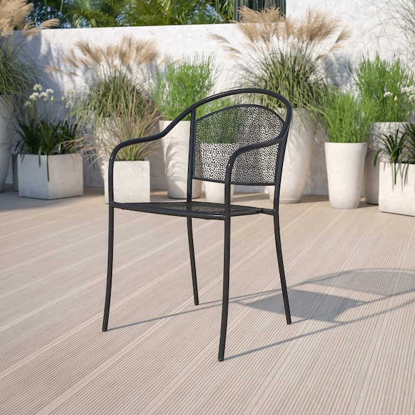 Flash Furniture Black Steel Patio Arm Chair with Round Back, PK5 5-CO-3-BK-GG - main