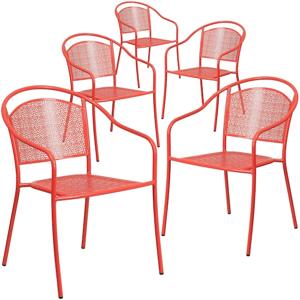 Flash Furniture Coral Steel Patio Arm Chair with Round Back, PK5 5-CO-3-RED-GG - main