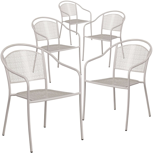 Flash Furniture Light Gray Steel Patio Arm Chair with Round Back, PK5 5-CO-3-SIL-GG - main