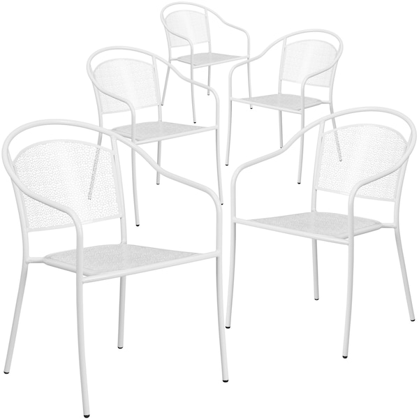 Flash Furniture White Steel Patio Arm Chair with Round Back, PK5 5-CO-3-WH-GG - main