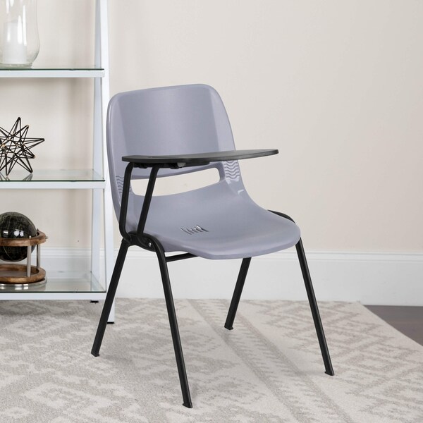 Flash Furniture Gray Ergonomic Shell Chair with Right Handed Flip-Up Tablet Arm, PK5 5-RUT-EO1-GY-RTAB-GG - main