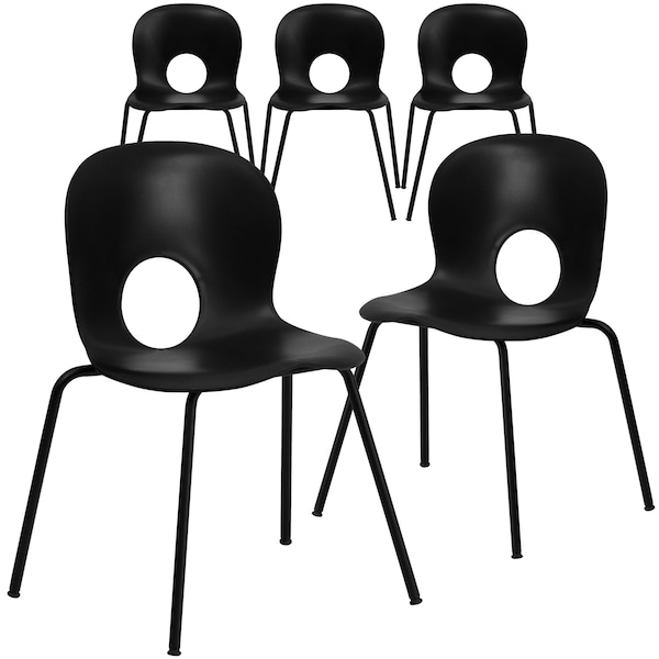 Flash Furniture Black Plastic Stack Chair, PK5 5-RUT-NC258-BK-GG - main