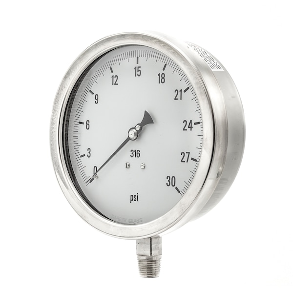 Pic Gauges Pressure Gauge, Heavy Duty, 6 In., 30 psi 6001-4LC