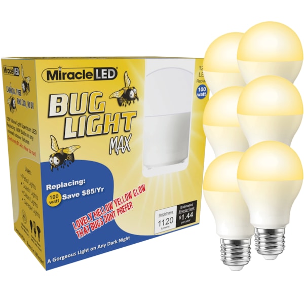 Miracle Led Bug Light MAX Yellow Amber Glow Replace 100w for Porch & Patio, PK6 602163 - main