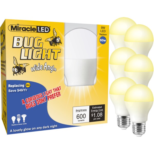 Miracle Led Bug Light Wide Angle Yellow Amber Glow Replace 60W for Porch & Patio, PK6 602171 - main