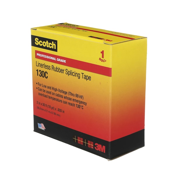 3M Rubber Electrical Tape, 130C, Scotch, 2 in W x 30 ft L