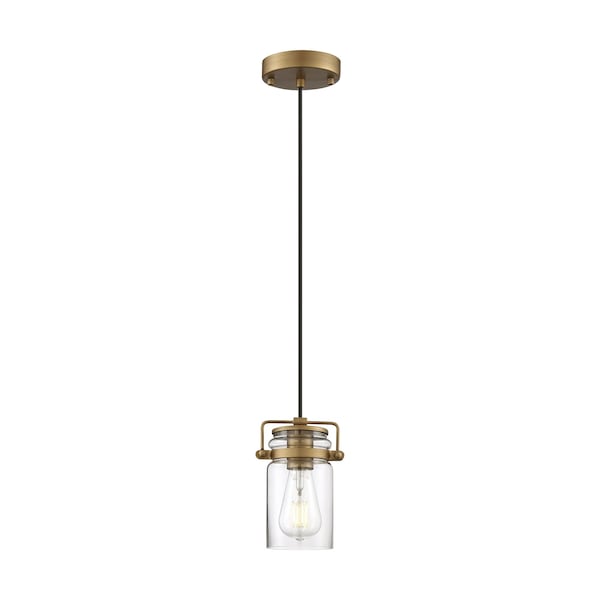 Nuvo Antebellum 1-Light Mini Pendant Fixture - Vintage Brass Finish with Clear Glass 60/6735 - main