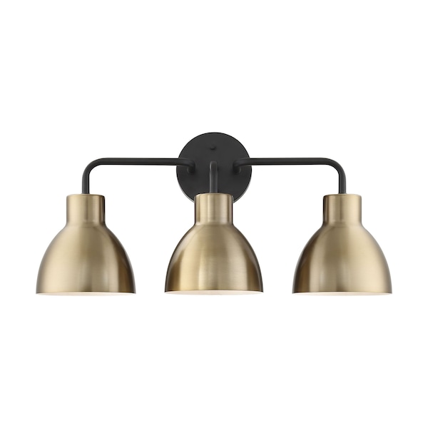 Nuvo Sloan 3-Light Vanity - Matte Black and Burnished Brass Finish 60/6793 - main