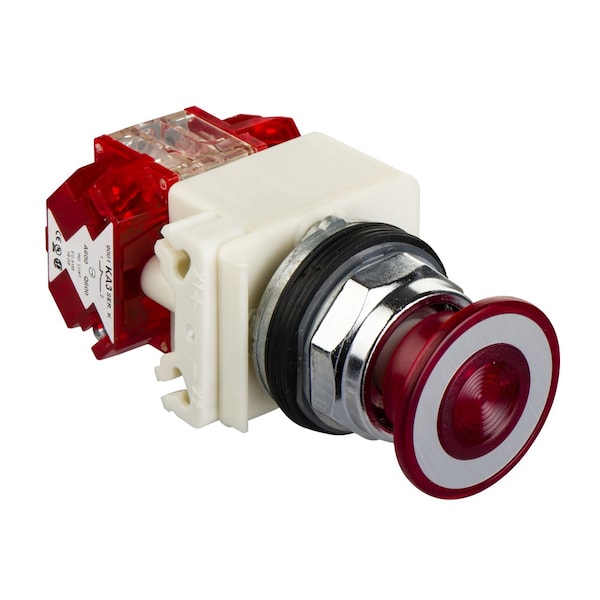 Schneider Electric Illuminated push-button, Harmony 9001K, metal, mushroom 41mm, red, 30mm, 2 positions, push-pull, 120V, 1 NC late + 1 NC 9001KR9P38RH25 - main