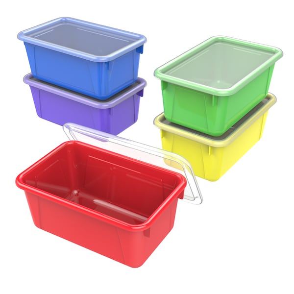 Storex Cubby Storage Bin W/ Lid, Assorted - Red, Yellow, Green, Blue, Purple, 5.1 in H, 7.8 in W, 5 PK 62406U05C - main