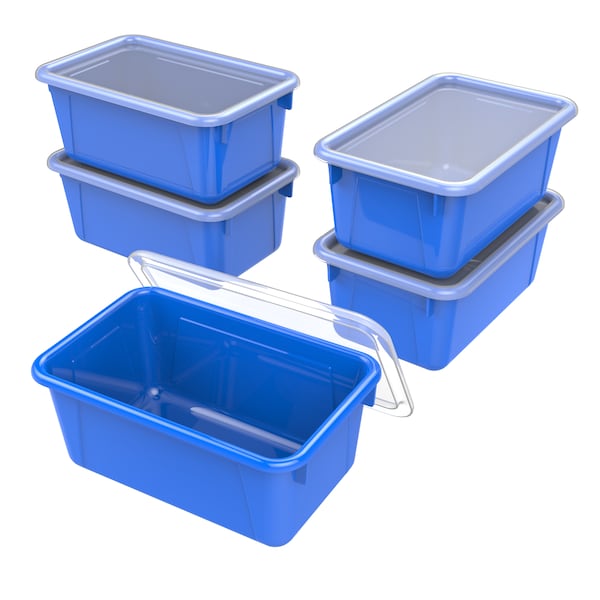 Storex Cubby Storage Bin W/ Lid, Blue, 5.1 in H, 7.8 in W, 12.2 in L, 5 PK 62408U05C - main