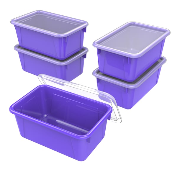 Storex Cubby Storage Bin W/ Lid, Purple, 5.1 in H, 7.8 in W, 12.2 in L, 5 PK 62411U05C - main