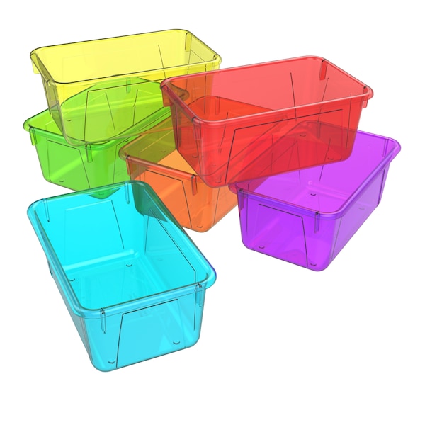 Storex Cubby Storage Bin W/ Lid, Assorted Tints - Red, Teal, Yellow, Orange, Green, 5.1 in H, 7.8 in W 62490U05C - main