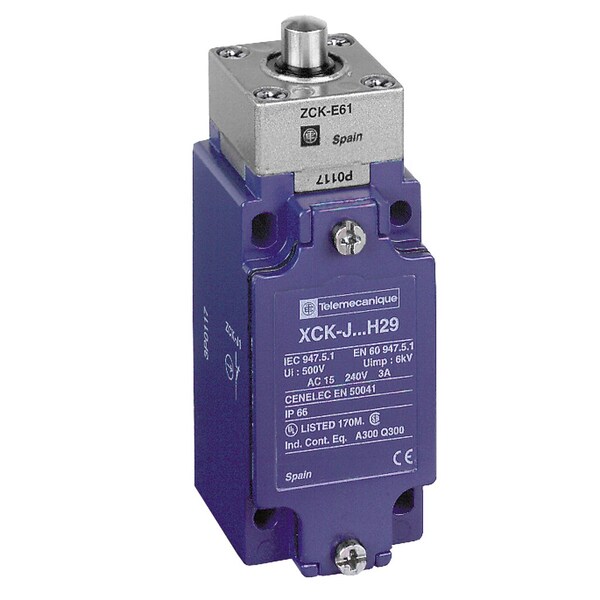 Telemecanique Sensors Limit Switch, Plunger, Spring Return, 1NC/1NO, Actuator Location: Top XCKJ161H29 - main