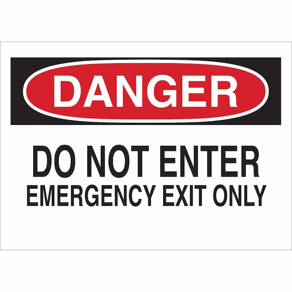 Brady Exit Sign, Plastic, 14" W, 10" H, Do Not Enter Emergency Exit Only, White 22084 - main
