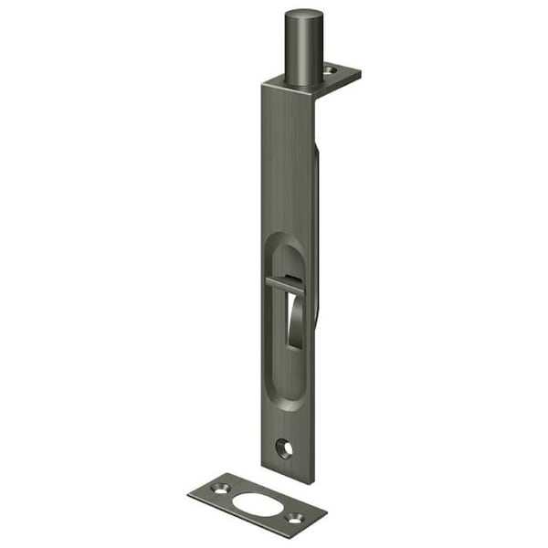 Deltana Flush Bolt, Heavy Duty, Square Antique Nickel 6" 6FBS15A