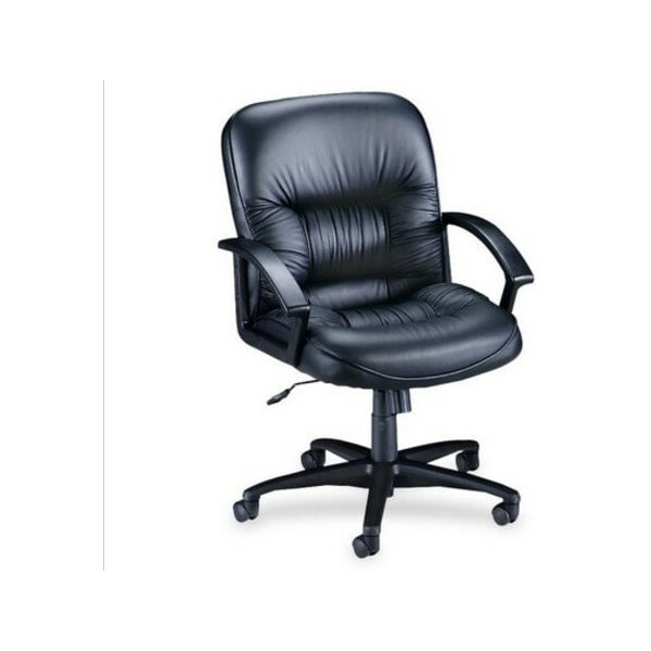 Lorell Managerial Chair Managerial Leather Mid-Back Chairs, Black, Adjustable Arms, 38-1/2" Height, Leather LLR60115 - main