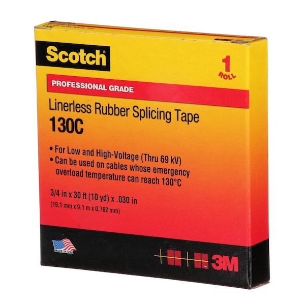 3M Rubber Splicing Tape, 130C, Scotch, 3/4 in W x 30 ft L