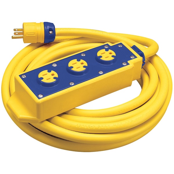 Ericson SOW Extension Cord, 12 AWG, 12/3, 3 Outlets, 5-15R, Yellow, 5-15P, 25 ft 7000-25-2 - main