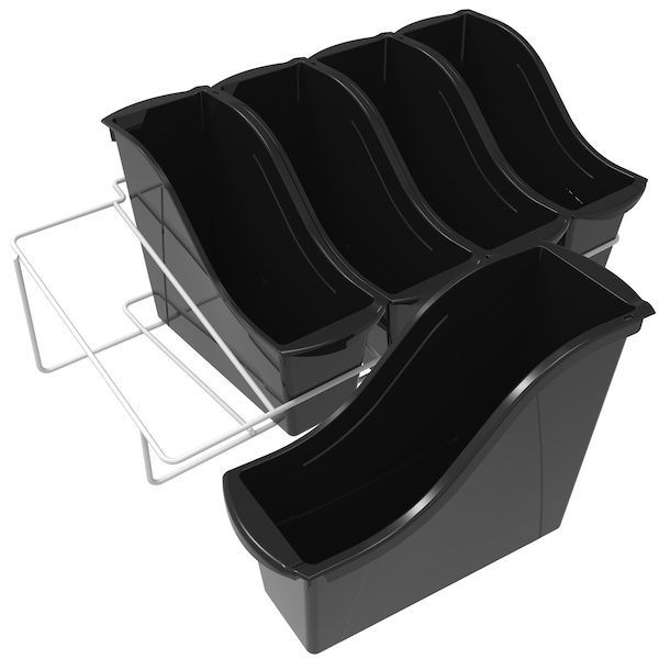 Storex Small Book Bins, w/metal shelf, Black 71152U01C - main