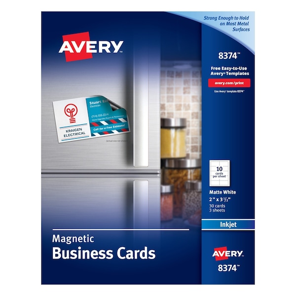 Avery Magnetic Business Cards, Inkjet, Whi, PK30 8374 - main