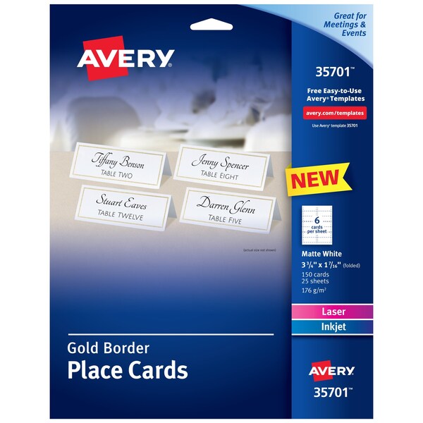 Avery Place Cards with Gold Border, 1-7, PK150 35701 - main