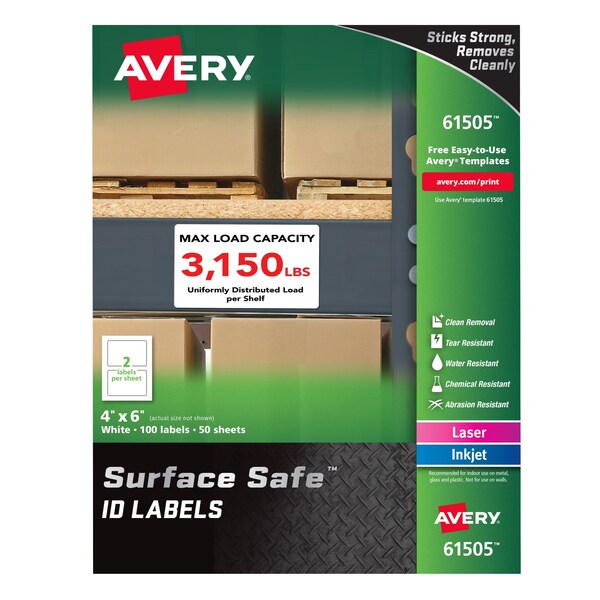 Avery Surface Safe ID Labels, 4" x 6", PK100 61505 - main