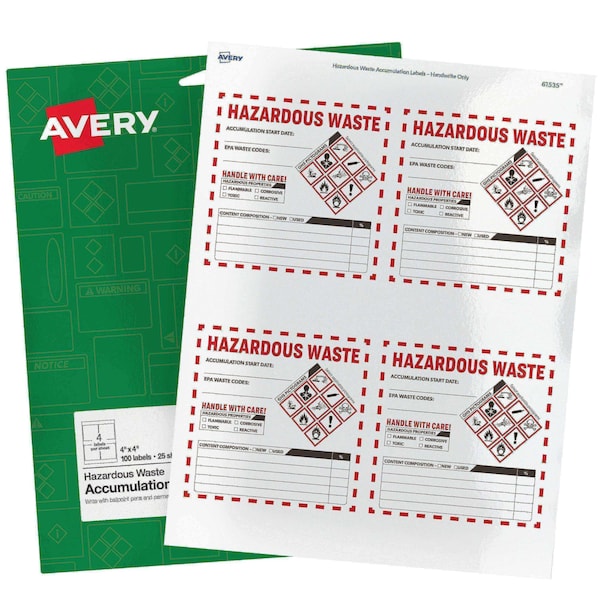 Avery Hazardous Waste Accumulation Labe, PK100 61535 - main
