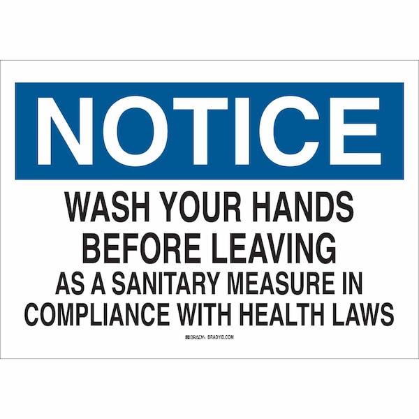 Brady Notice, Wash Your Hands Before Leaving In Compliance With Health Laws, 10" x 14", 25152 25152 - main