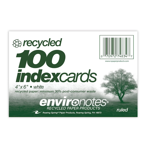 Roaring Spring Case of Recycled Index Cards 4"x6", 100 per pack, White Paper, Ruled on Front, Blank on Back 74834cs - main