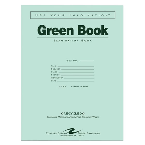 Roaring Spring Recycled Green Exam Book, Wide, PK10000 77509PL