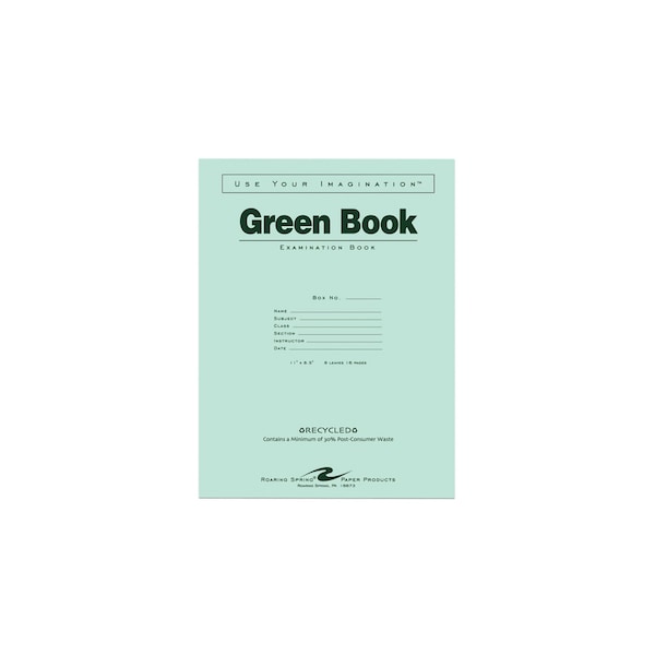 Roaring Spring Case of Recycled Exam Green Books, 8.5" x 11", 8 sheets/16 pages, Wide Ruled with Margin, PK500 77509cs - main