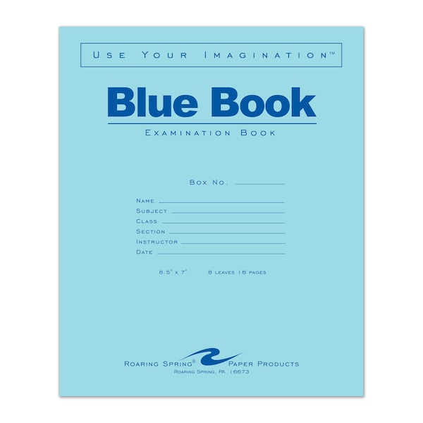 Roaring Spring Case of Exam Blue Books, 8.5" x 7", 8 Sheets/16 Pages, Wide Ruled with Margin, PK600 77512cs - main
