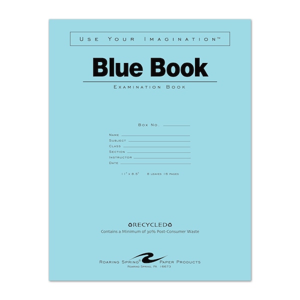Roaring Spring Case of Recycled Exam Blue Books, 8.5"x11", 8 Sheets/16 Pages, Wide Ruled with Margin, PK500 77609CS - main