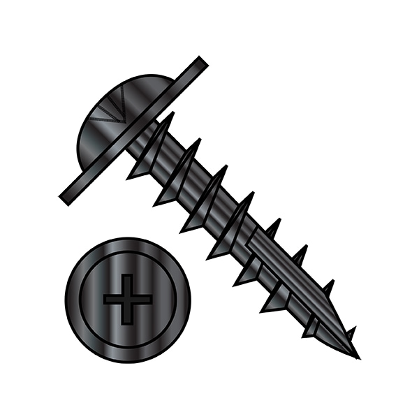 Zoro Select Wood Screw, #10, 1 in, Black Steel Round Head Phillips Drive, 7000 PK 08167DPRWD1B - main