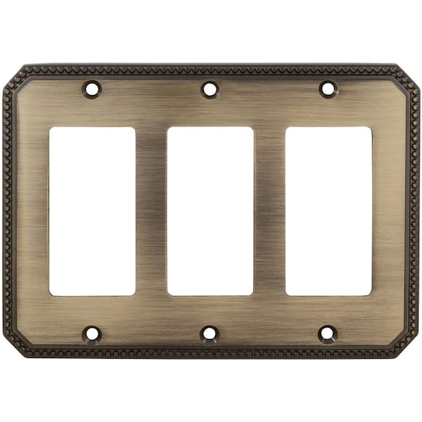 Omnia Triple Rocker Beaded Switchplate Satin Nickel 8005/T.15