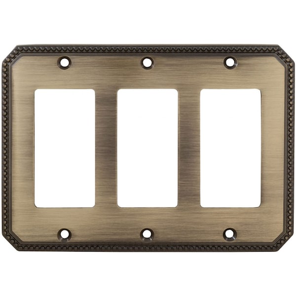 Omnia Triple Rocker Beaded Switch Plate, Number of Gangs: 3 Solid Brass 8005/T.15