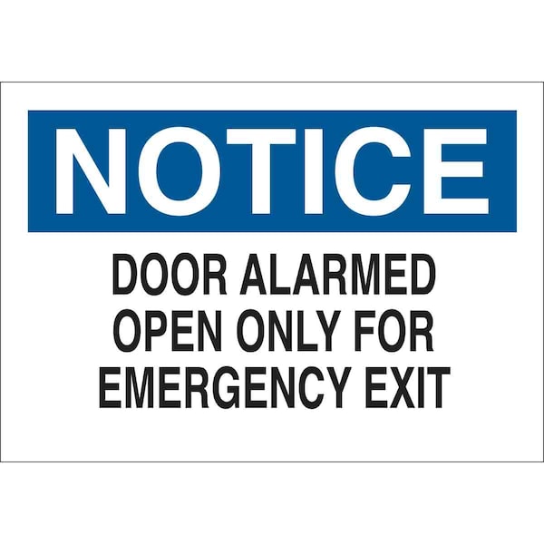 Brady Exit Sign, Plastic, 14" W, 10" H, Door Alarmed Open Only For Emergency Exit, White 22534 - main
