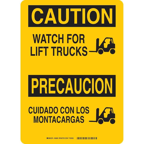 Brady Caution Sign, 14" H, 10" W, Polyester, Rectangle, English, Spanish, 90809 90809 - main