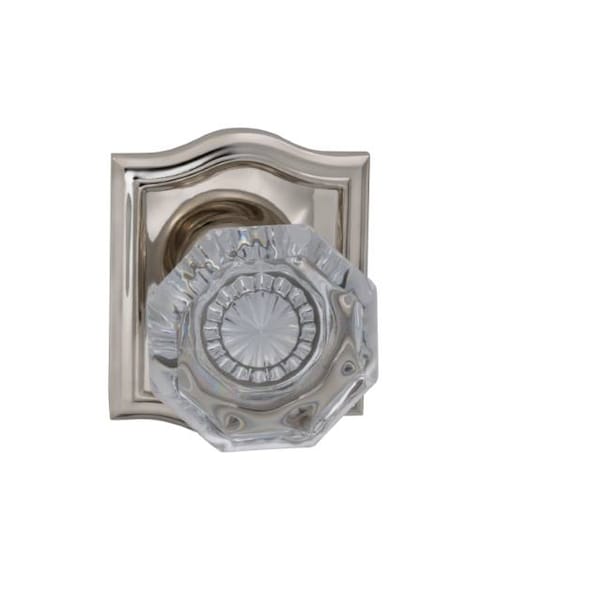 Omnia Arched Rose Privacy Knob 2-3/4" Backset, T Strike Bright Nickel 955 955AR/234T.PR14