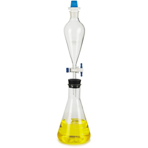 Hach Chemical Co Glass Separatory Funnel 250mL. Pearshaped (Squibb) separatory funnel with PTFE