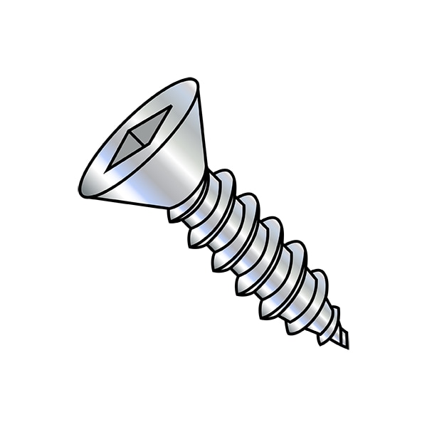 Zoro Select Self-Drilling Screw, #6-20 x 3/8 in, Zinc Plated Steel Flat Head Square Drive, 10000 PK 0606ABQF - main