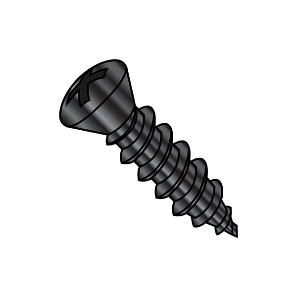 Zoro Select Sheet Metal Screw, #8-15 x 1-1/2 in, Black Phosphate Steel Oval Head Phillips Drive, 4000 PK 0824APO6B - main