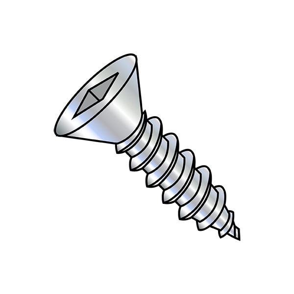 Zoro Select Self-Drilling Screw, #6-18 x 3/4 in, Zinc Plated Steel Flat Head Square Drive, 10000 PK 0612AQF