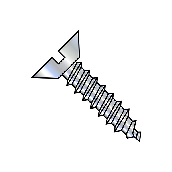 Zoro Select Sheet Metal Screw, #10-12 x 1/2 in, Zinc Plated Steel Flat Head Slotted Drive, 10000 PK 1008ASU - main