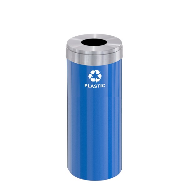 Glaro 15 gal Round Recycling Bin, Blue/Satin Aluminum B-1242BL-SA-B7 - main