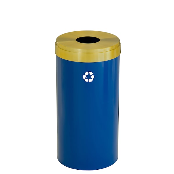 Glaro 16 gal Round Recycling Bin, Blue/Satin Brass B-1532BL-BE-B1 - main